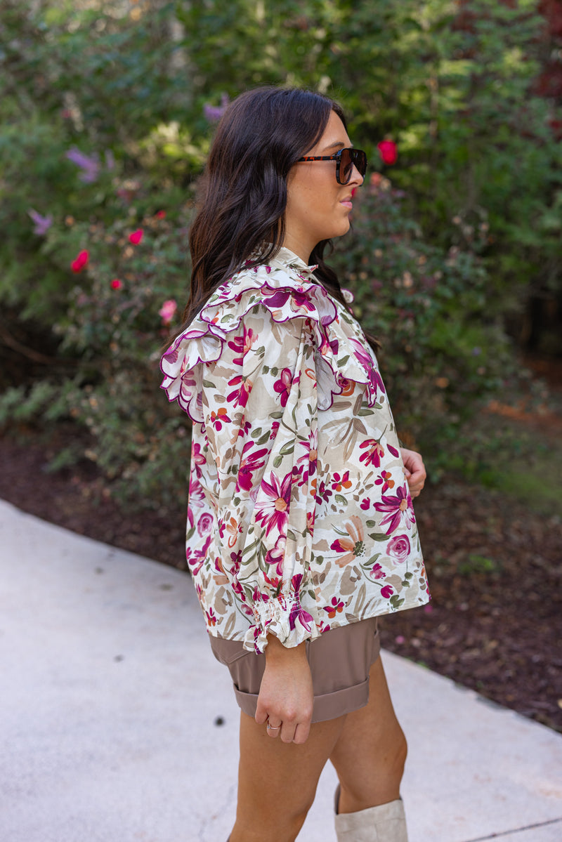 olive burgundy fall floral dressy top