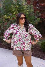 olive burgundy fall floral dressy top