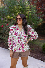 olive burgundy fall floral dressy top