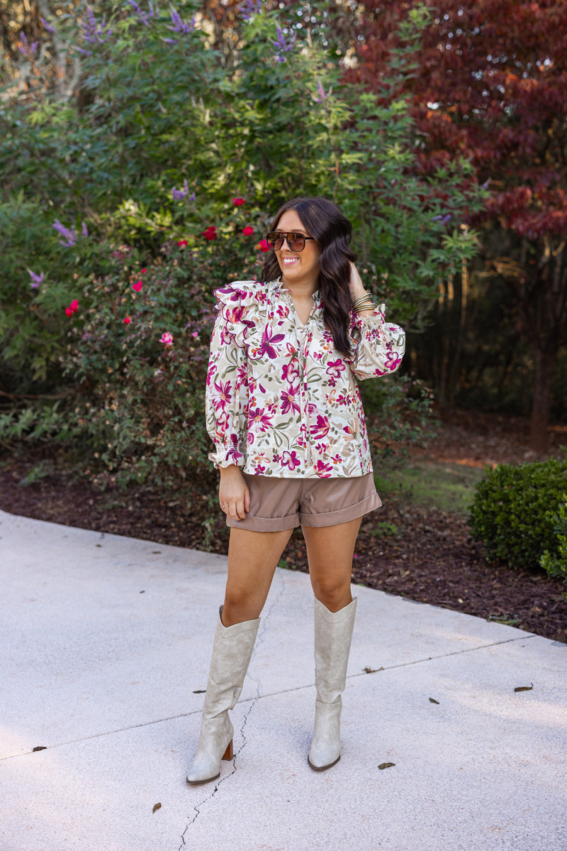 olive burgundy fall floral dressy top