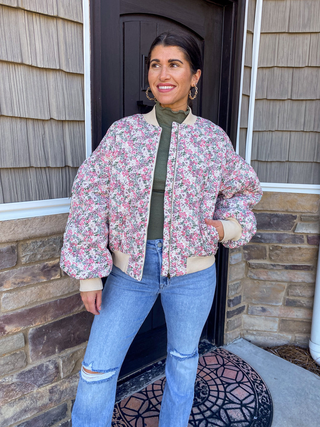 pink floral quilted jacket