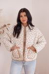 cream tan floral quilted jacket