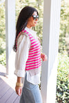 pink taupe striped sweater vest