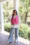 pink taupe striped sweater vest