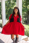 red crinkle gauze rhinestone studded babydoll dress