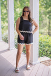 trending black ric rac shorts set