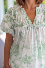 green chinoiserie print babydoll top 