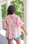 pink chinoiserie print babydoll top 