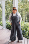 mineral washed black wide leg jumpsuit