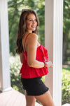 trendy dressy red bow top