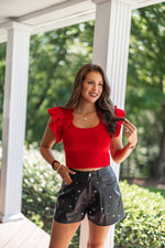 red ruffle cropped cotton top