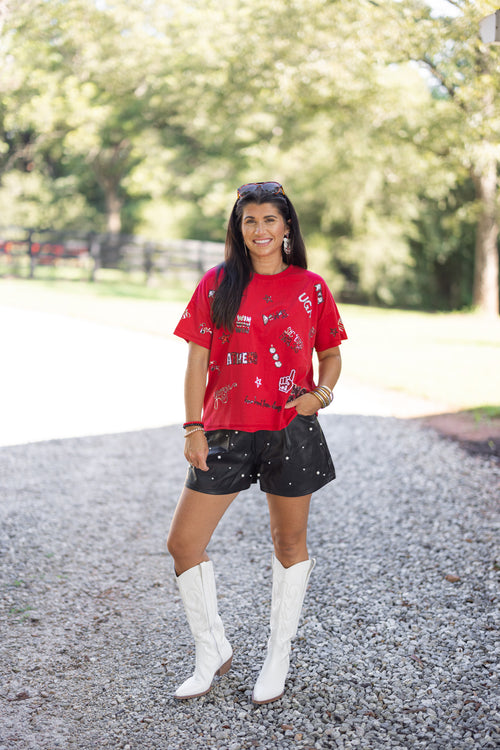 stewart simmons uga red sequin graphic tee