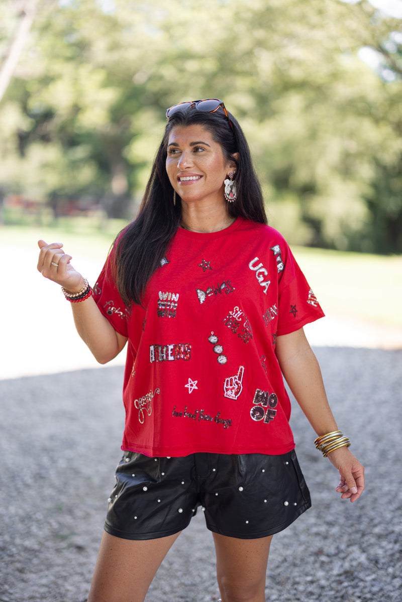 stewart simmons uga red sequin graphic tee