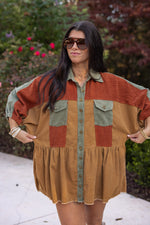 umgee fall corduroy colorblock tunic top