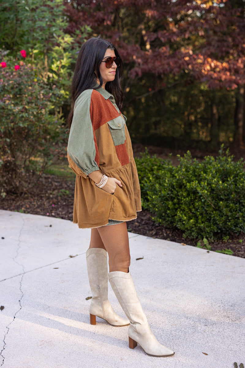 umgee fall corduroy colorblock tunic top