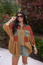 umgee fall corduroy colorblock tunic top