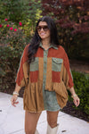 umgee fall corduroy colorblock tunic top