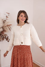 beige cropped chunky sweater cardigan