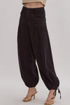 Entro Washed black balloon style wide leg denim pants with cinch tie ankles