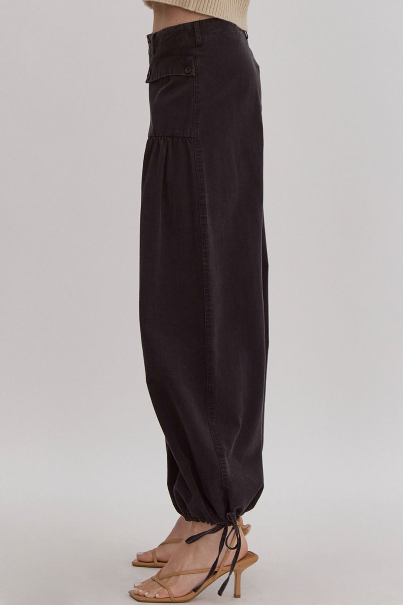 Entro Washed black balloon style wide leg denim pants with cinch tie ankles