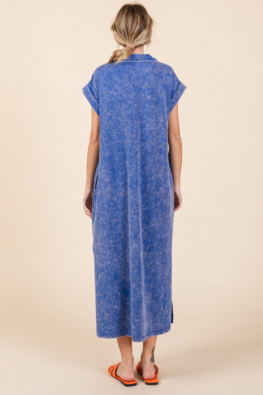 Jodifl Mineral washed blue knit pullover midi dress