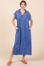 Jodifl Mineral washed blue knit pullover midi dress