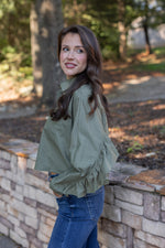 olive ruffle back western button down top