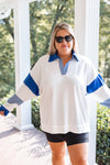 blue white collared gameday pullover