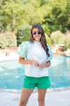 THML white green embroidered top