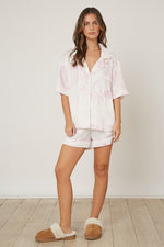 Peach Love California White satin pajama shorts with pink tiger print