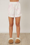 Peach Love California White satin pajama shorts with pink tiger print