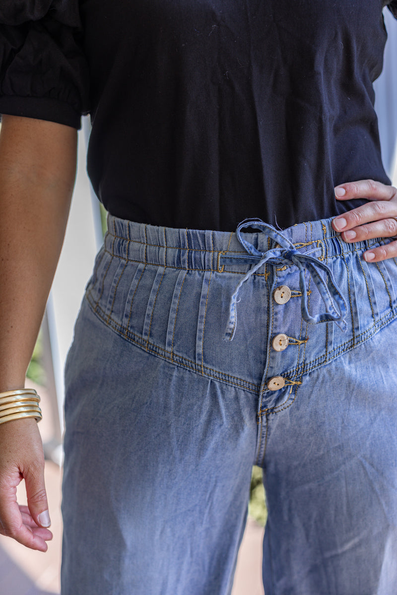 wide leg chambray denim pants