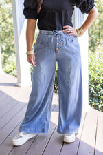 wide leg chambray denim pants