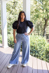 wide leg chambray denim pants