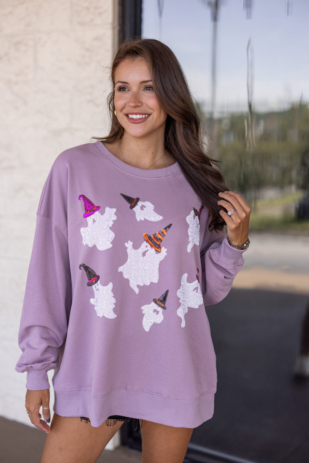 sequin witch ghost halloween pullover top