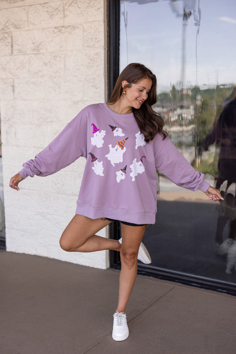 sequin witch ghost halloween pullover top