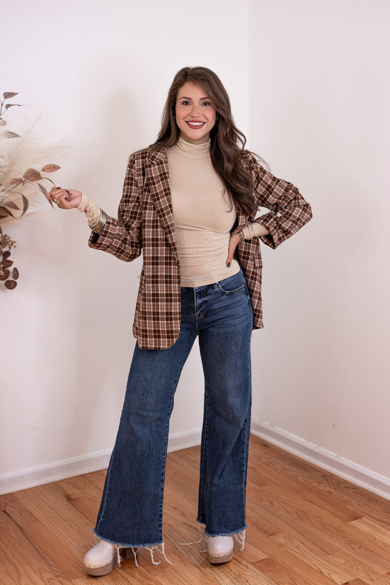 Coffee Dates Brown Plaid Blazer