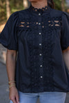 dressy black lace pearl button top