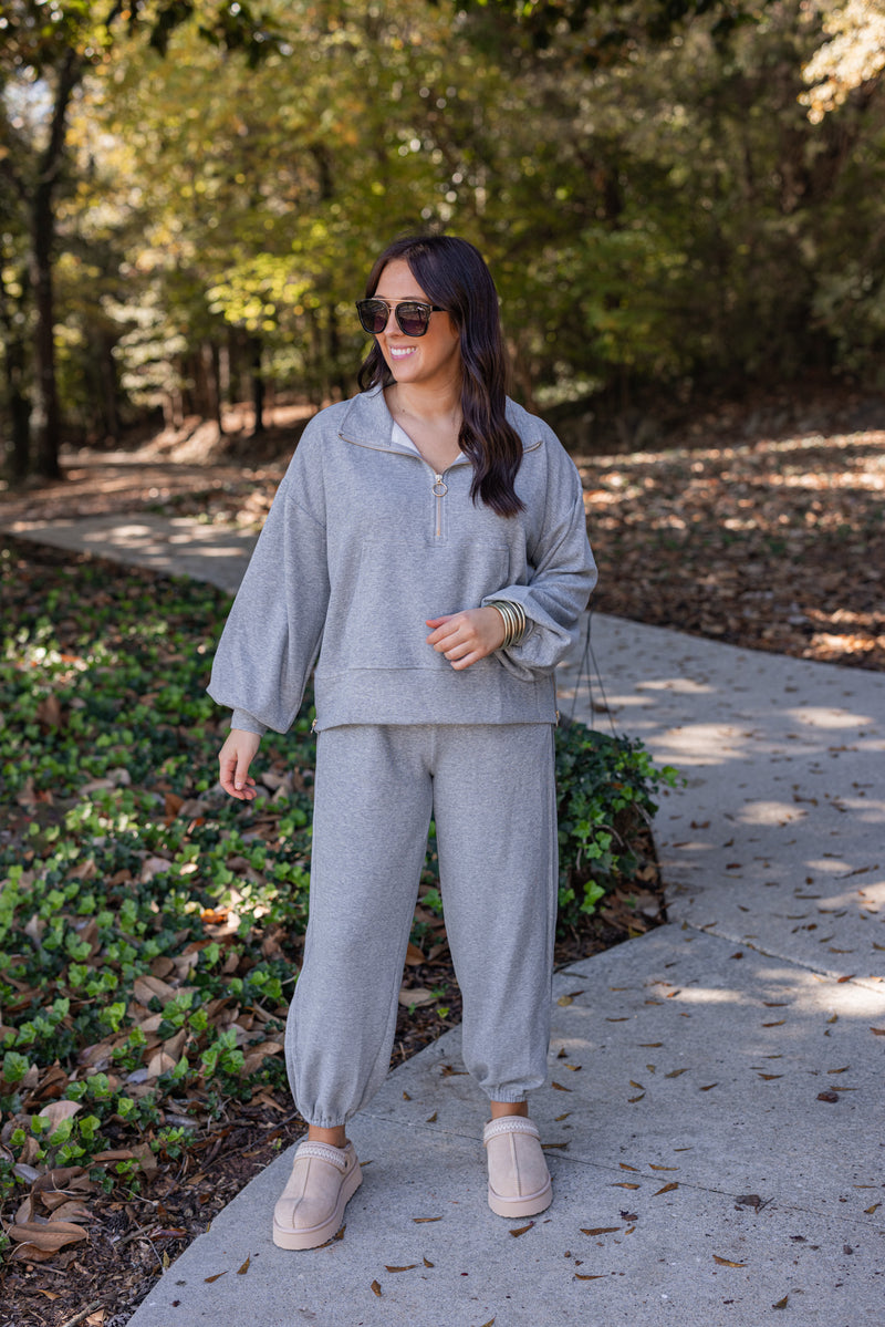 heather grey quarter zip pullover