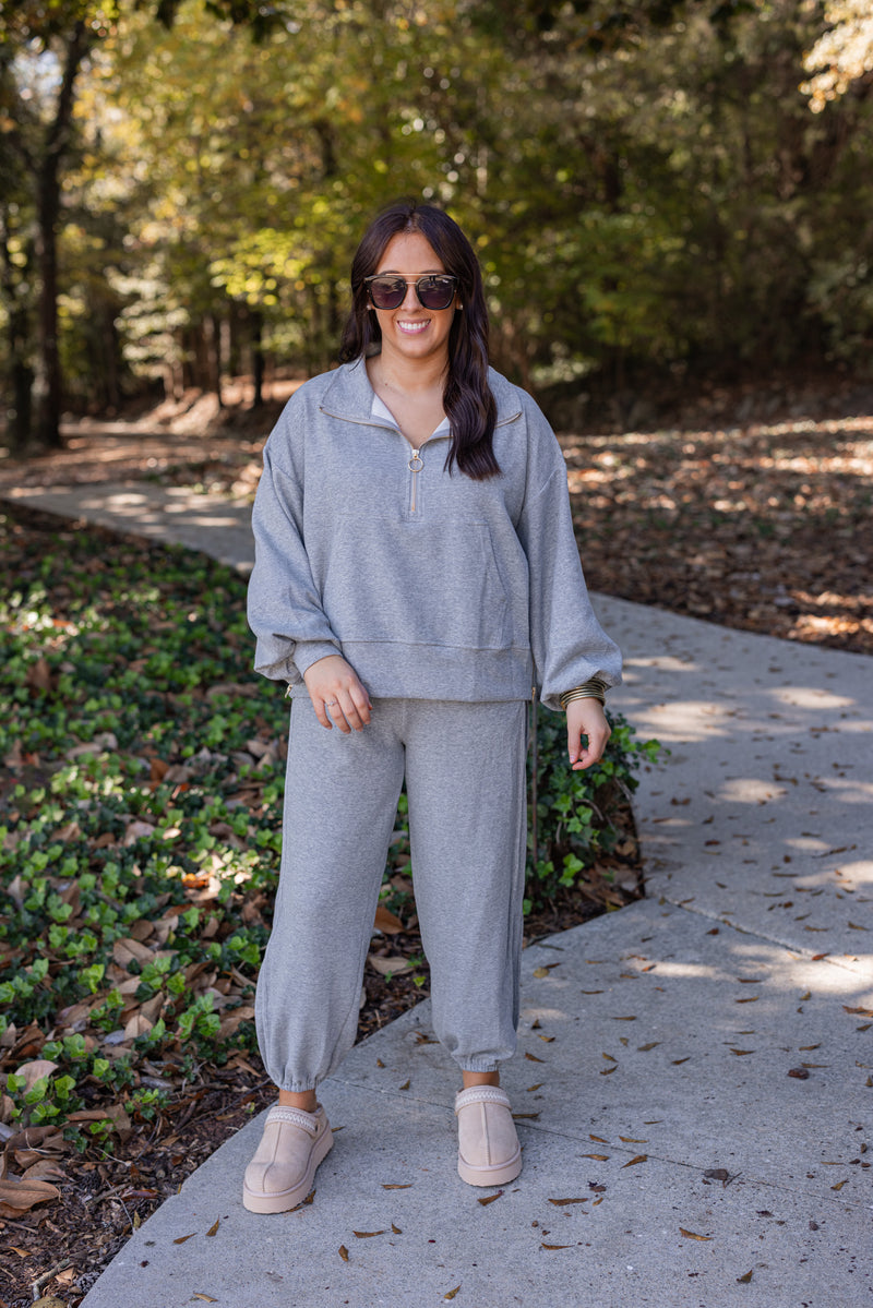 heather grey quarter zip pullover