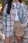 tan olive plaid flannel top