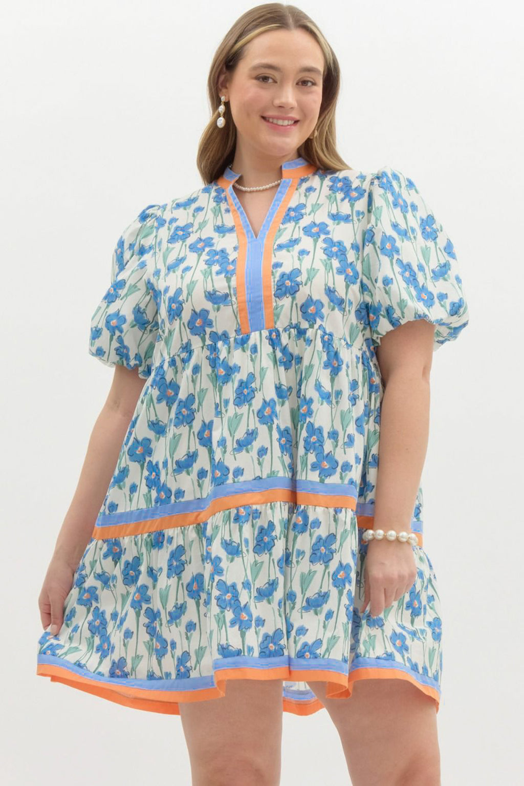 blue floral plus size spring dress