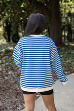 blue stripe crew neck pullover