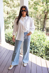 white button down cotton linen blouse